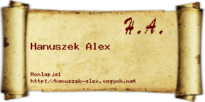 Hanuszek Alex névjegykártya